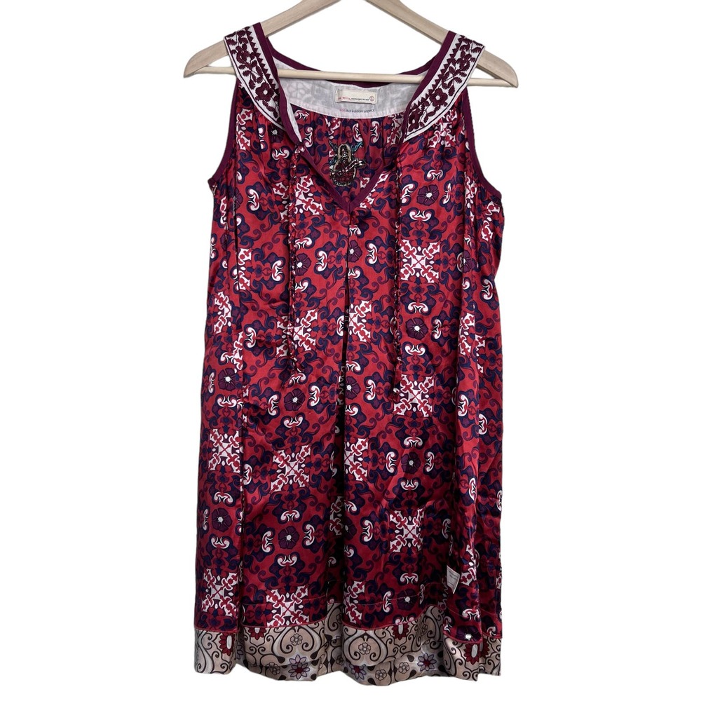 Odd Molly Anthropologie Dress Size 1 (S) Red Geometric Print Boho Silk Shift